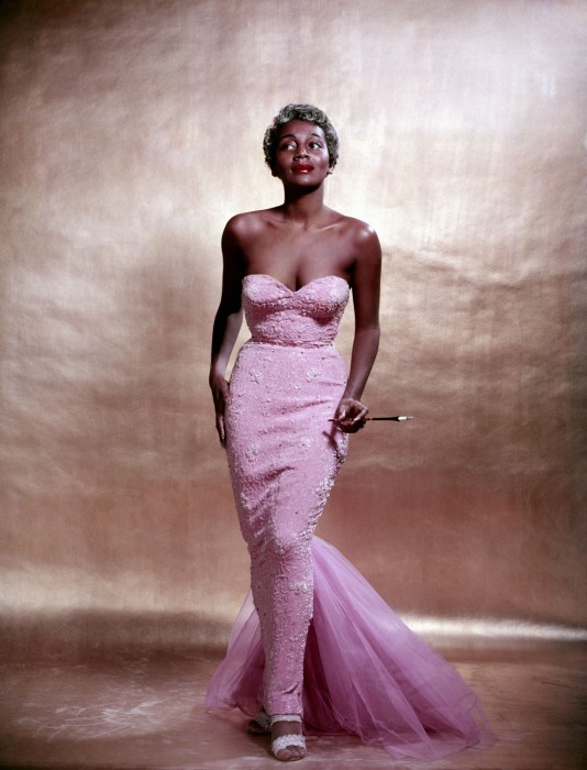 Joyce Bryant in a Zelda Wynn gown. Photographed by Philippe Halsman, in 1954.